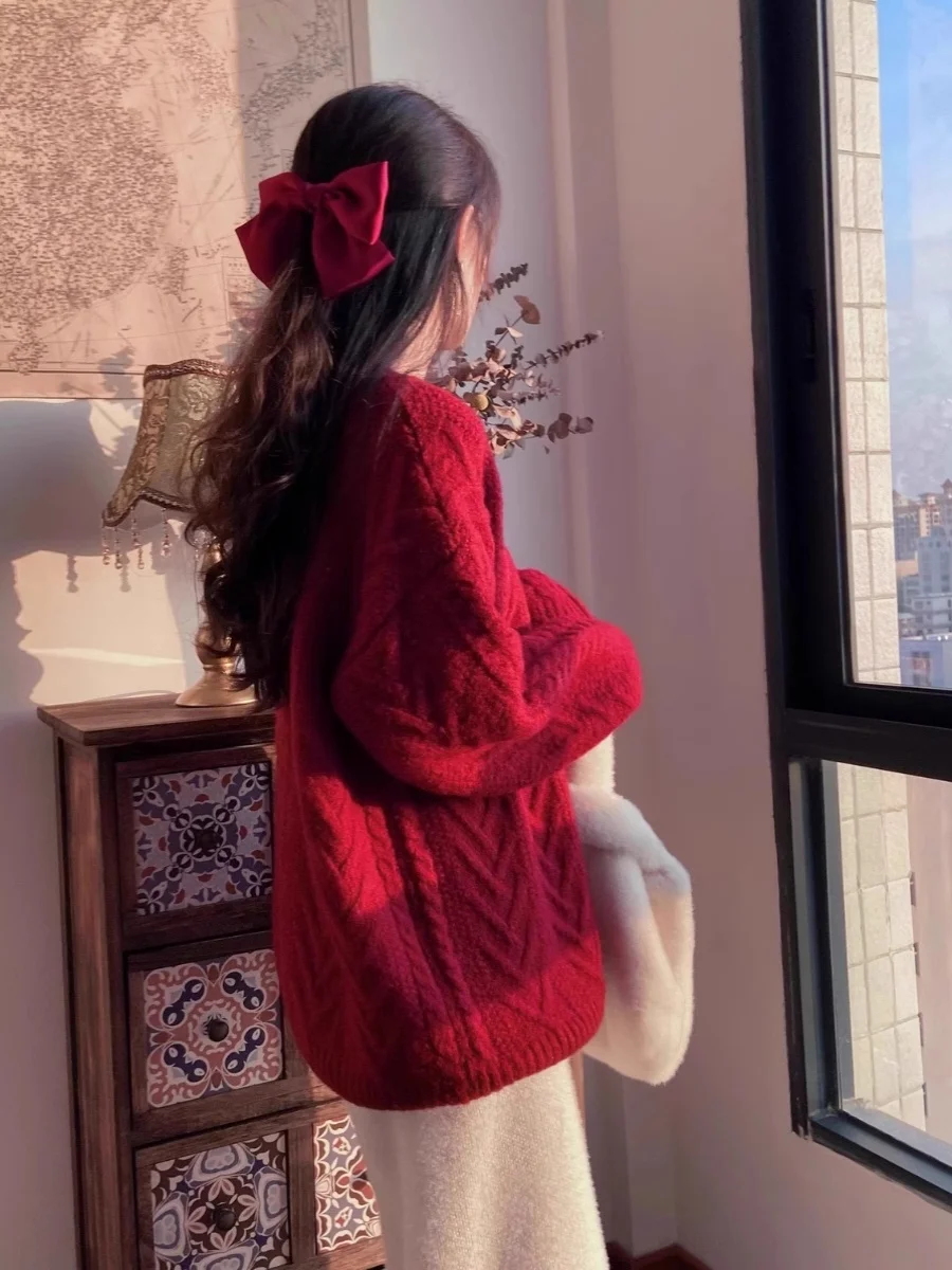 

Cisas Red Thiened, зимний свитер, свободный рукав для женщин, теплая одежда с подогревом, круглый Ne Long Sve, осенне-зимняя одежда