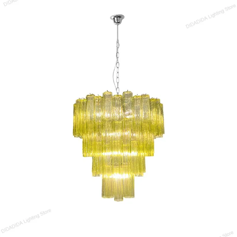 Modern Nordic Pink Murano Glass Lustre Chandelier, Star Tube Frosted Pendant Lamp for Dining Room, Decor for Ceilings