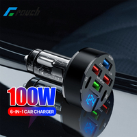 6-Port 100W Car Charger Fast Charging Digital Display USB Type C Car Phone Charger Adapter for iphone Samsung Huawei Xiaomi