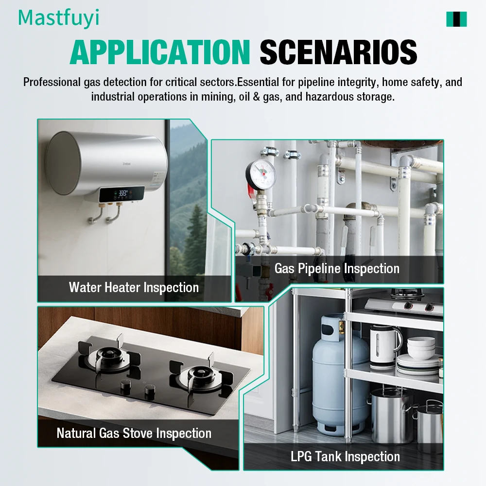 เครื่องตรวจจับก๊าซรั่วแบบดิจิตอล MASTFUYI, เครื่องตรวจจับก๊าซหลายชนิด 9999PPM สำหรับก๊าซธรรมชาติ, แอลพีจี, มีเทน โพรเพน พร้อมสัญญาณเตือนด้วยเสียงและแสง