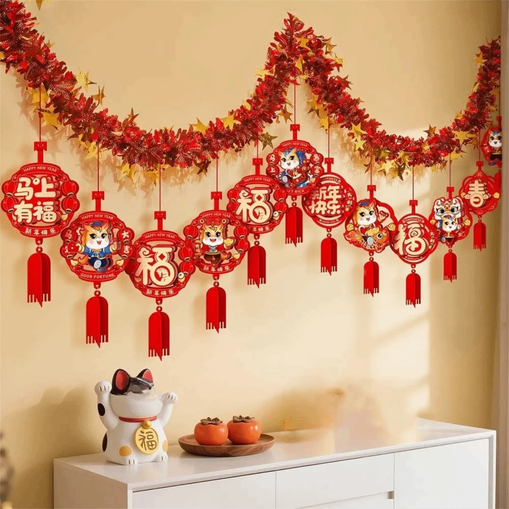 Decoraciones colgantes del año del caballo de 2M, tira colorida de estilo chino, decoración del Festival de Primavera, bendición tradicional