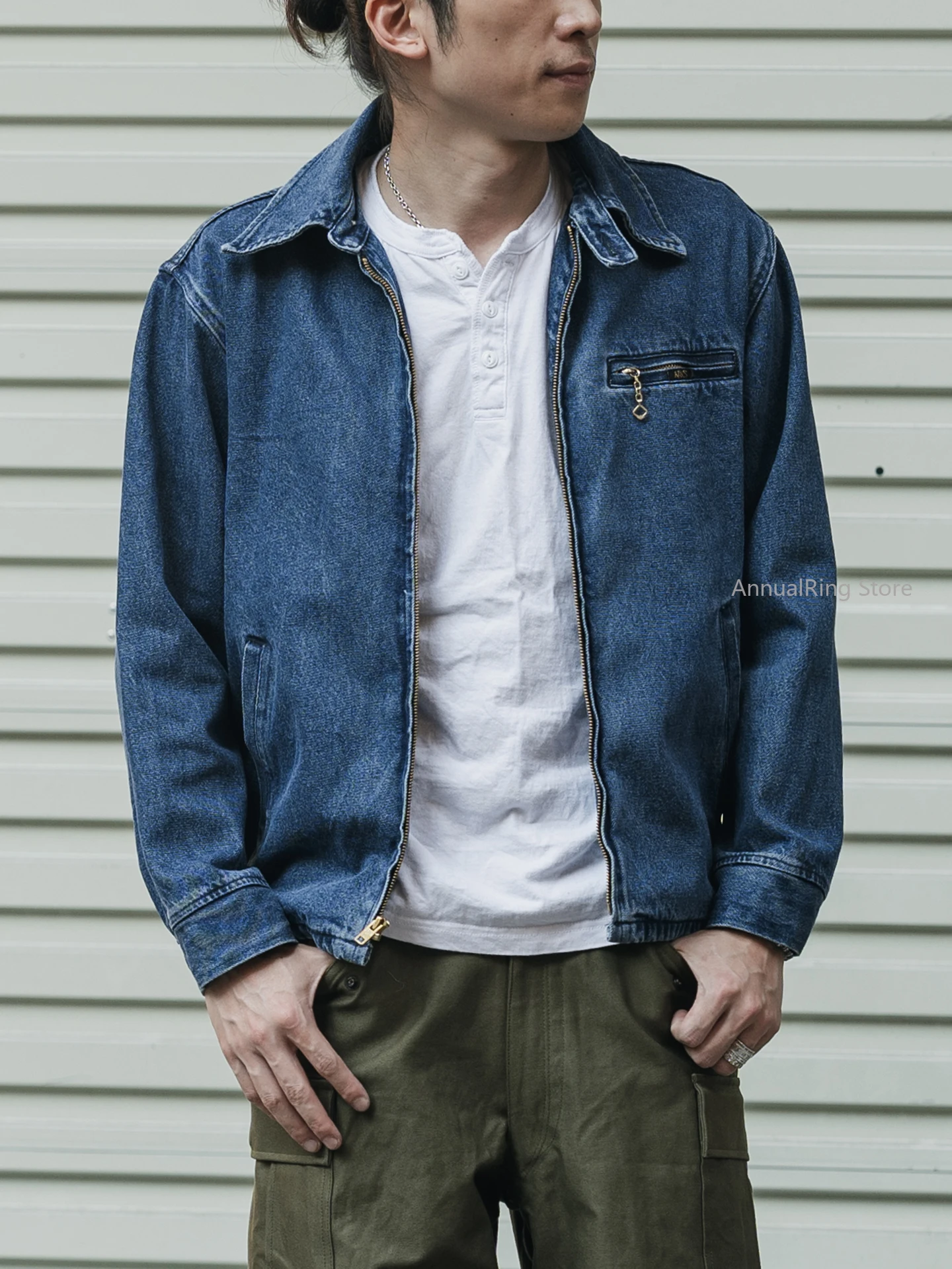NON STOCK Vintage Truck Guy Straight Pull Washed Denim Casual Jacket 13oz Twill Denim Jacket 91B