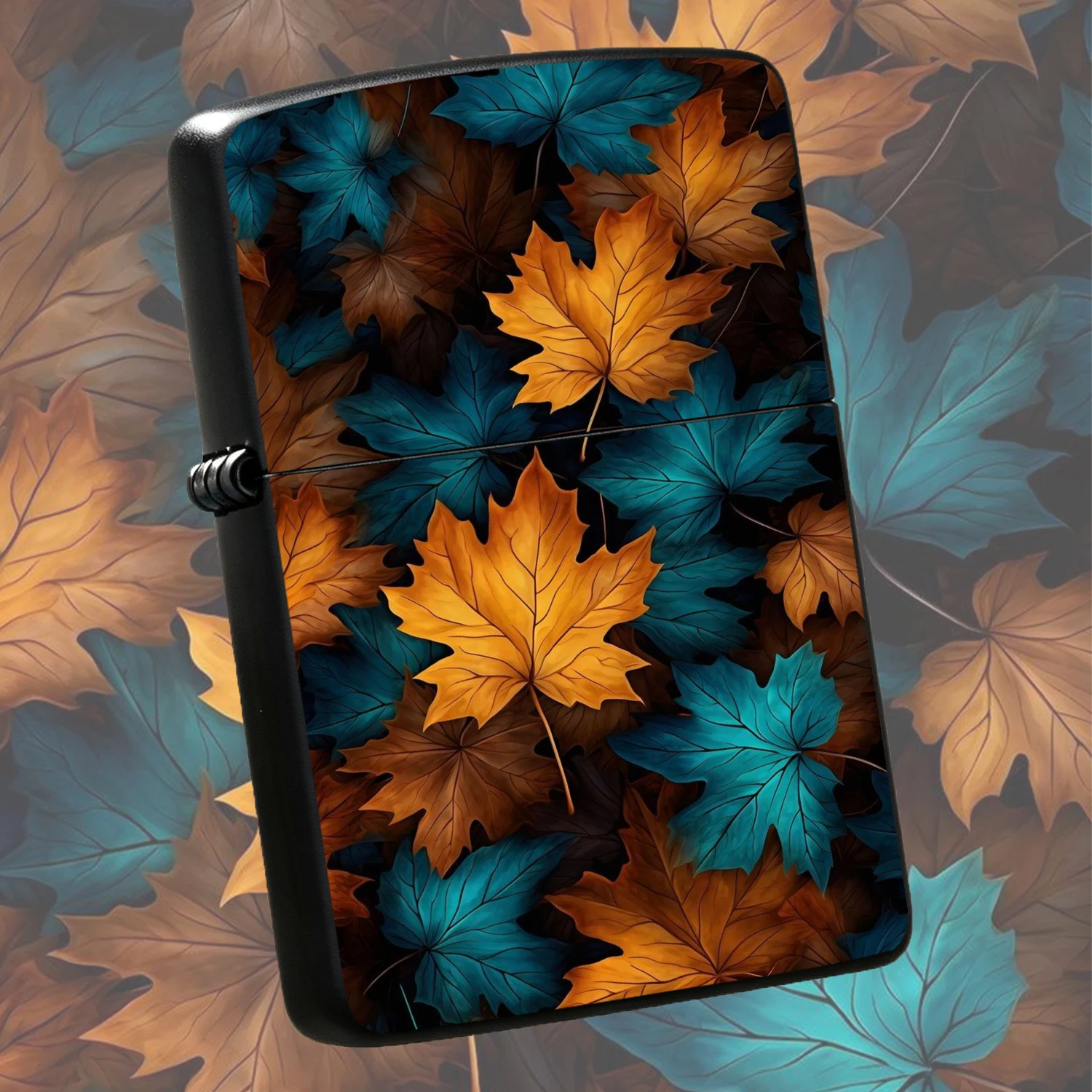 Vintage Style Portable Igniter, Exquisite Maple Leaf Pattern In Warm Golden Brown & Cool Teal Tones, Artistic Fall Aesthetic Decor, Sleek Pocket Size, Ideal For Home Candle Lighting, Camping Trips, Holiday Ambience Creating, Thoughtful Uniq