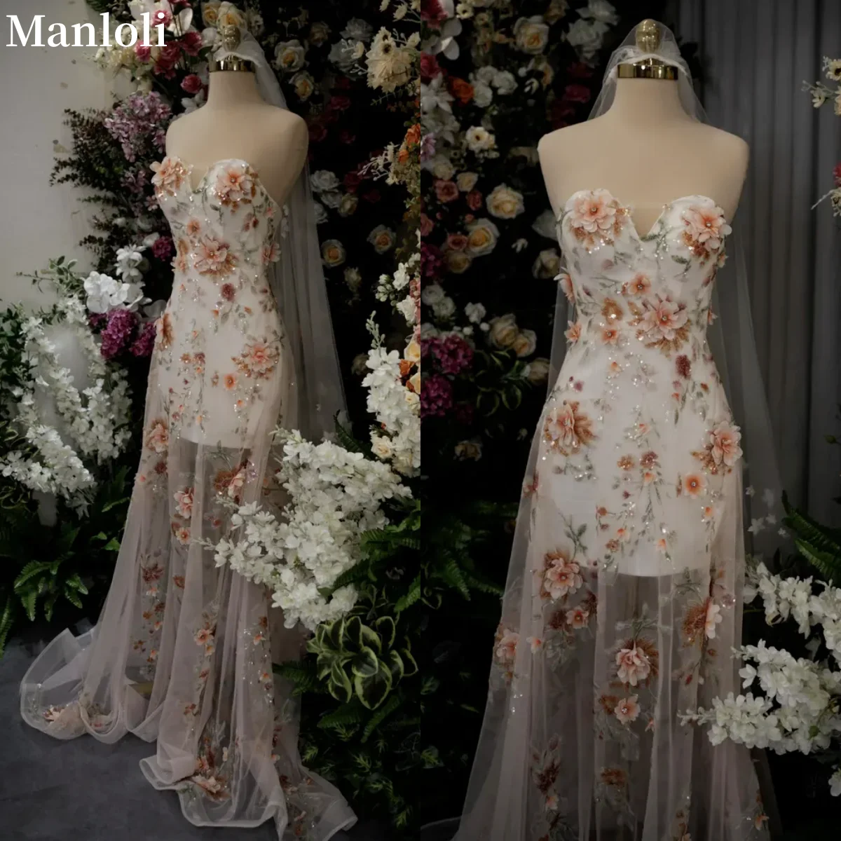 

Изящное свадебное платье цвета сладкого сердца с цветочным узором, сексуальное, без бретелек, силуэт «русалка», с тюлевыми аппликациями, бальное платье, на заказ