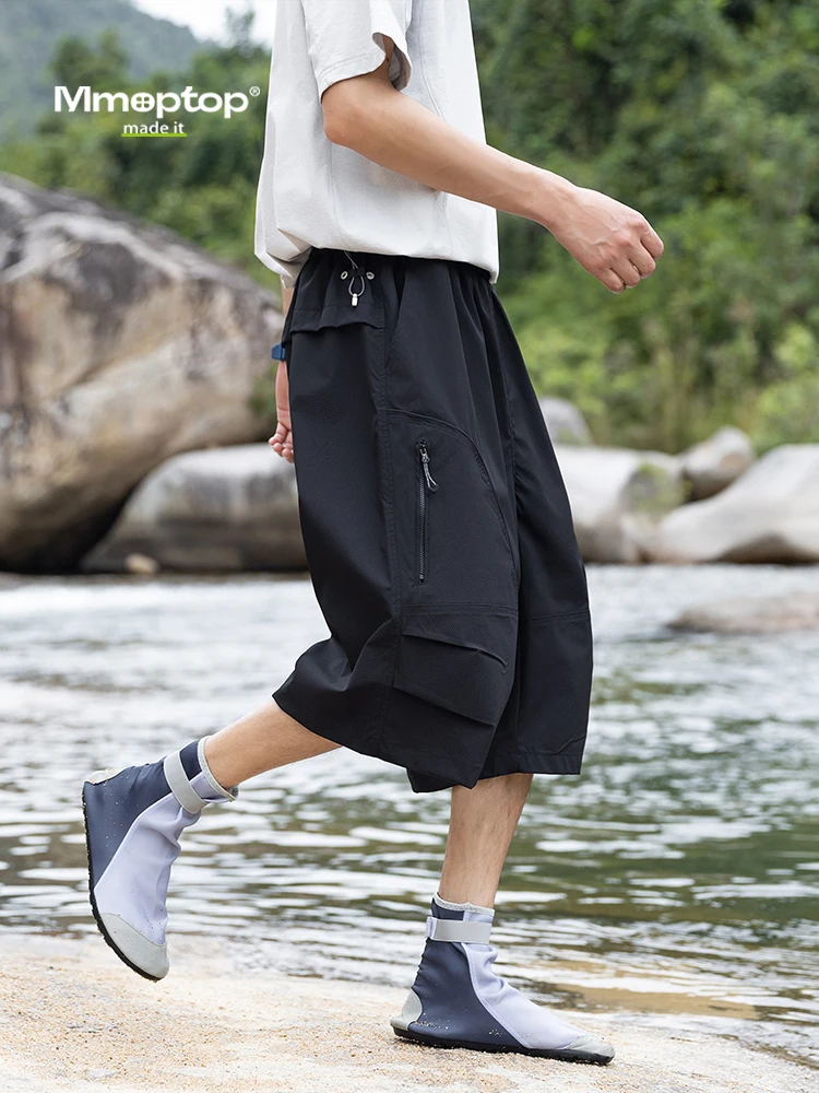MMOPTOP Men's Outdoor Casual Shorts Waterproof Functional Style Summer New Sport Seven-Point Pants Loose Fit Polyester Fiber