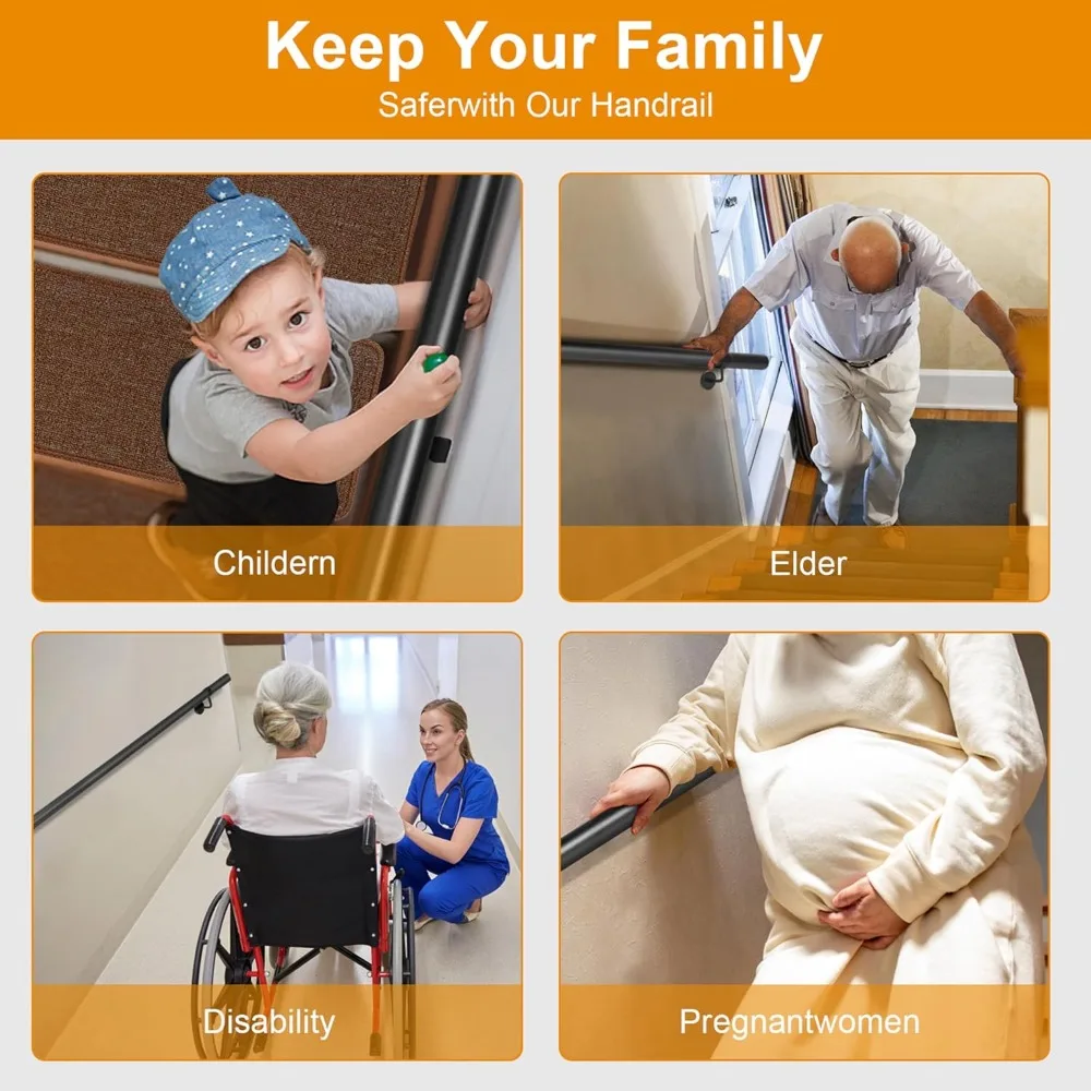 مجموعة درابزين الدرج المعدني الصناعي - درابزين ألومنيوم قوي لخطوات الخشب أو الخرسانة الداخلية والخارجية