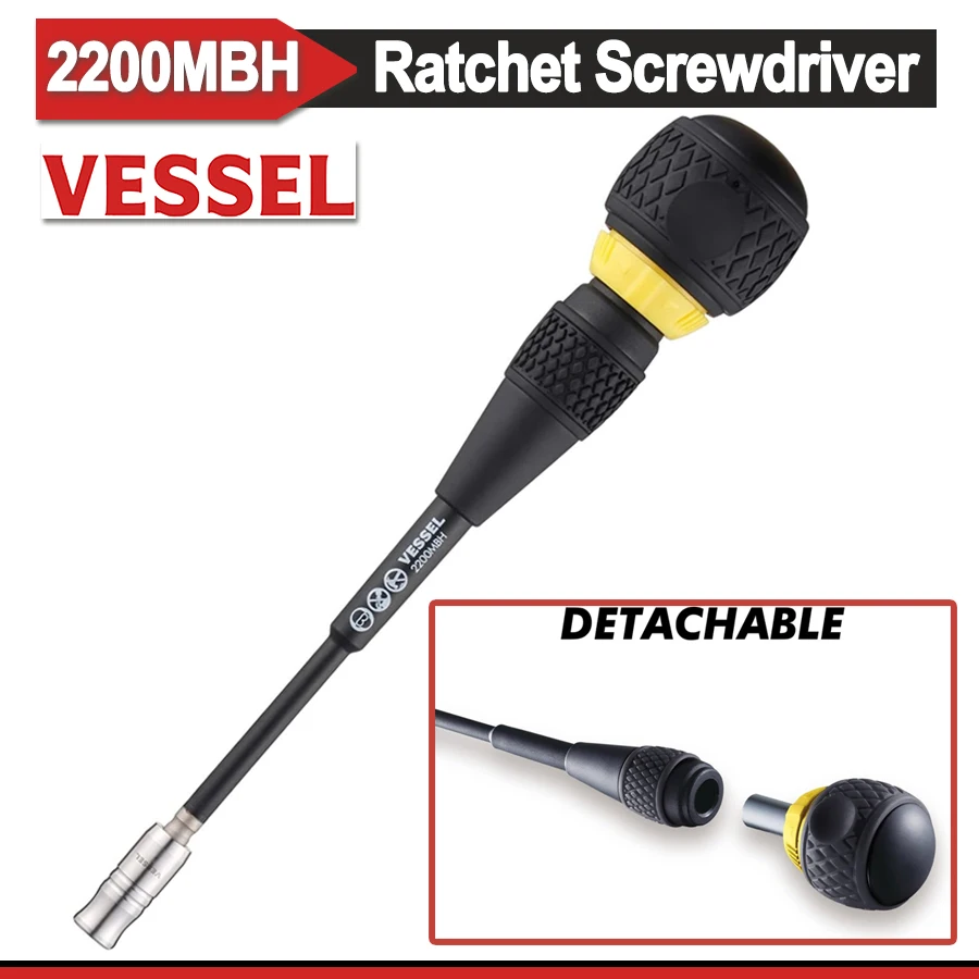 Vessel 2200MBH Ball Grip Ratchet Screwdriver with Bit Holder for Maintenance Work  Replaceable Shank Unit Screwdrivers