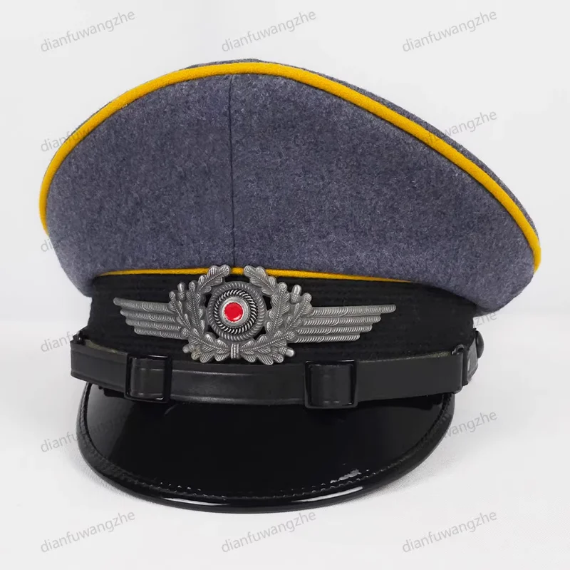 

LW Синяя шерстяная пастушка с большим карнизом и металлической шляпой с эмблемой, кожаная шляпа, ветрозащитная повязка