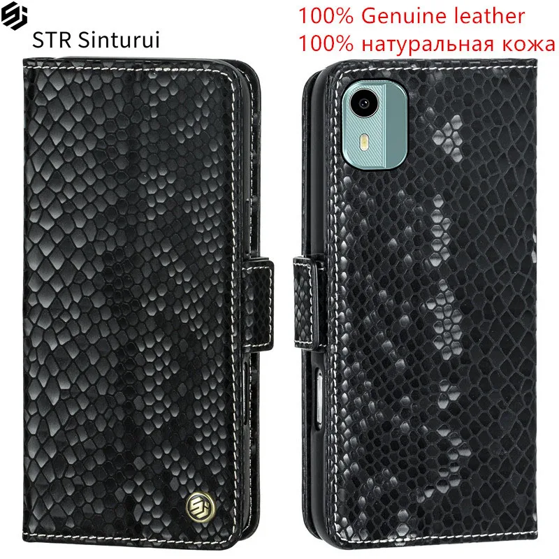 

STR Genuine relief pattern leather card Slot Wallet Cover For Nokia C12 Pro C21 Plus C32 C22 C210 C200 C110 C3 Flip phone Case