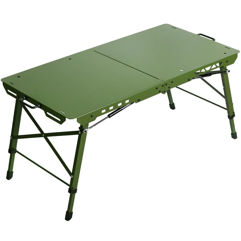 Outdoor camping height adjustable aluminum alloy hydraulic quick-open tactical table folding