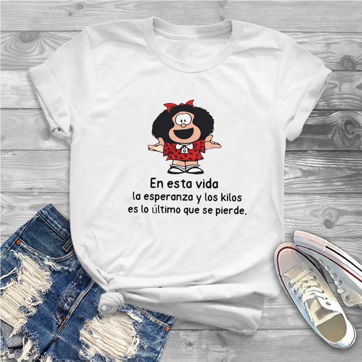 Mafalda Cartoon Girls T Shirt Retro Female Tops Polyester Harajuku Funny Y2k Tees Ladies Tshirt