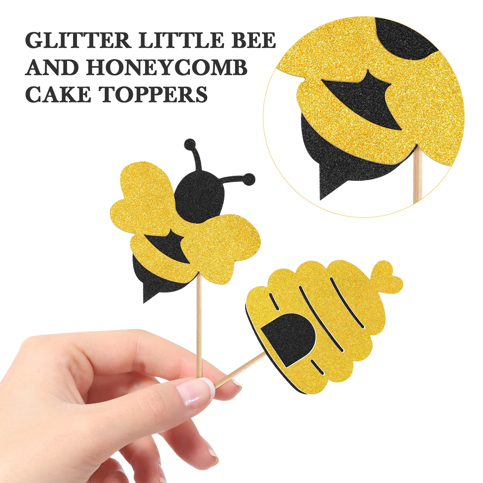 20 Pcs Dessert Baby Honeycomb Decor Bee Shower Decorations Wooden Cake Toppers for Decors