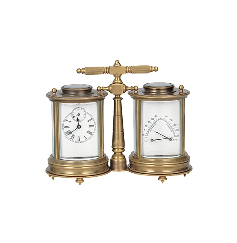 

YYHC-Large antique round gold-plated brass case 8-day one-piece hygrometer porcelain car tour group clock