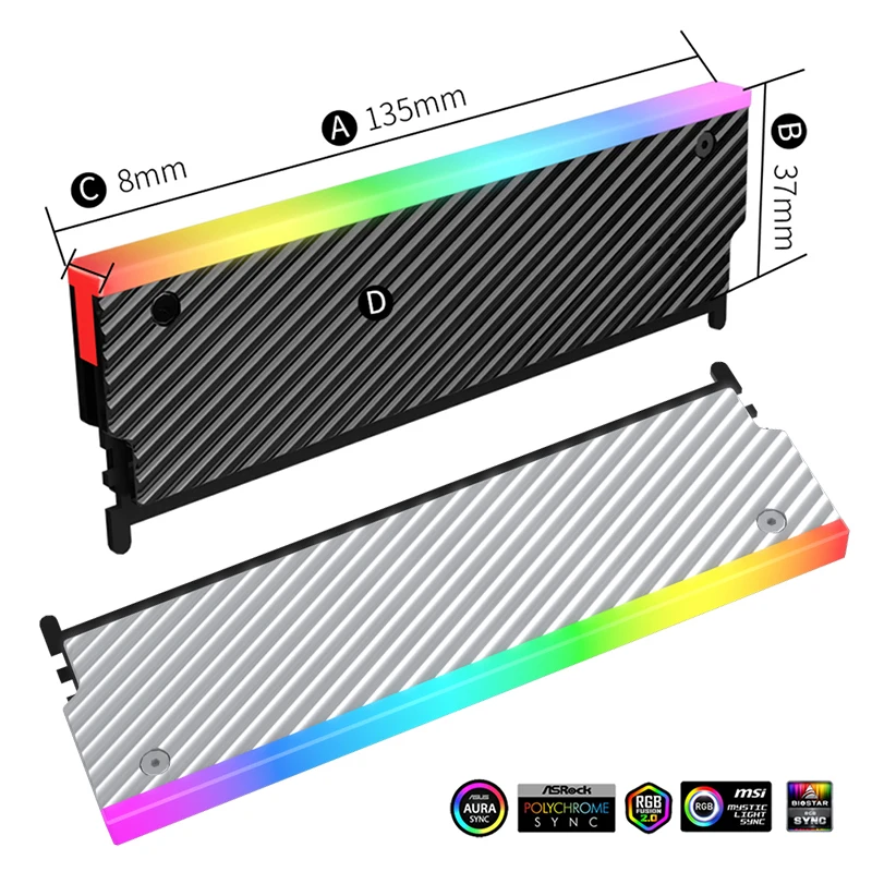 

5 В 3-контактный радиатор ARGB DDR Радиатор памяти из алюминиевого сплава с термосиликоновой прокладкой для памяти DDR2 DDR3 DDR4 DDR5 Настольный ПК