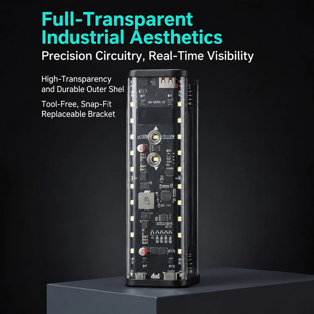 PD 100W Super-Schnell-Lade-Powerbank-Gehäuse 8-Zellen 21700 Batteriehalter für Handy-Stromversorgung mit Hochleistungs-LED-Licht – Detail 2