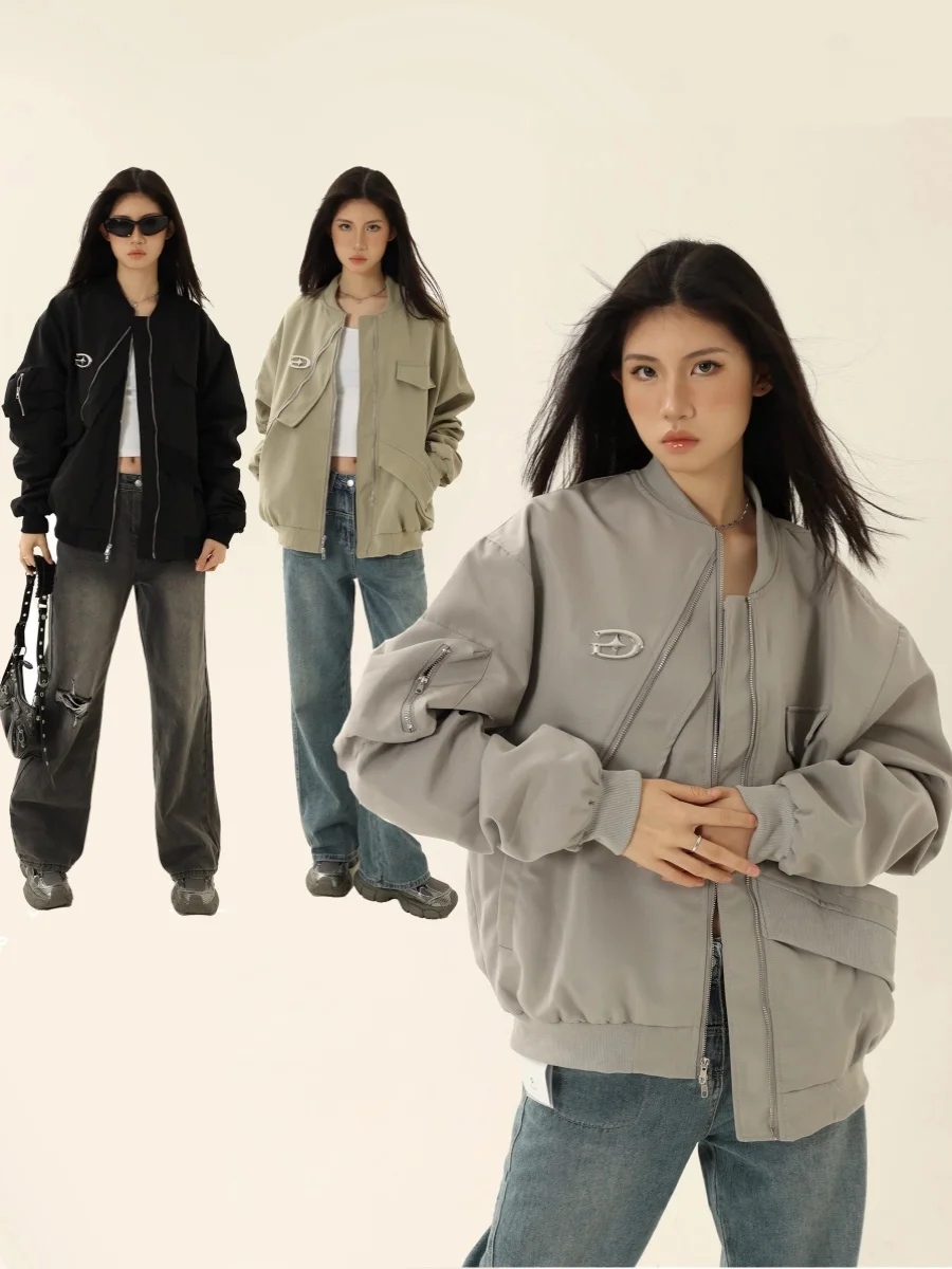 

American High Street Design Sense Baseball Jaet Outerwear ex Flight Suit Workwear Top Couple's Outfit