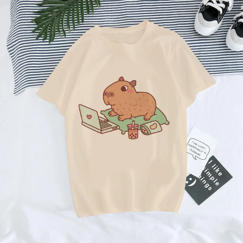 Women Capybara T Shirt Unisex Cartoon Manga Kawaii Tops T-shirt Funny Animals Fashion Tees Casual Harajuku Graphic Tshirt Female