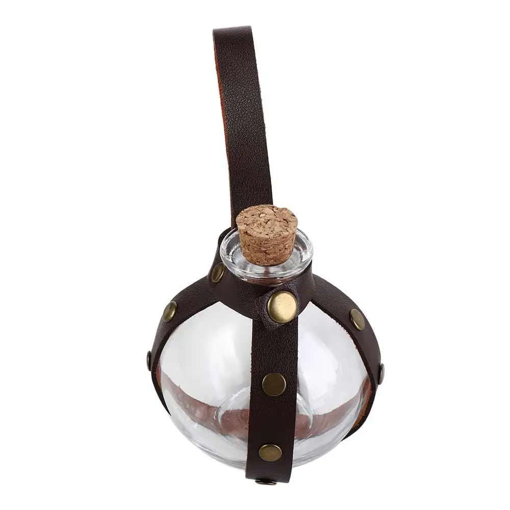 Faux Leather Round Flask Potion Bottle Magic Wizard Glass Holsters Belt Bags Magic Potion Glass Bottle Wizard Steampunk