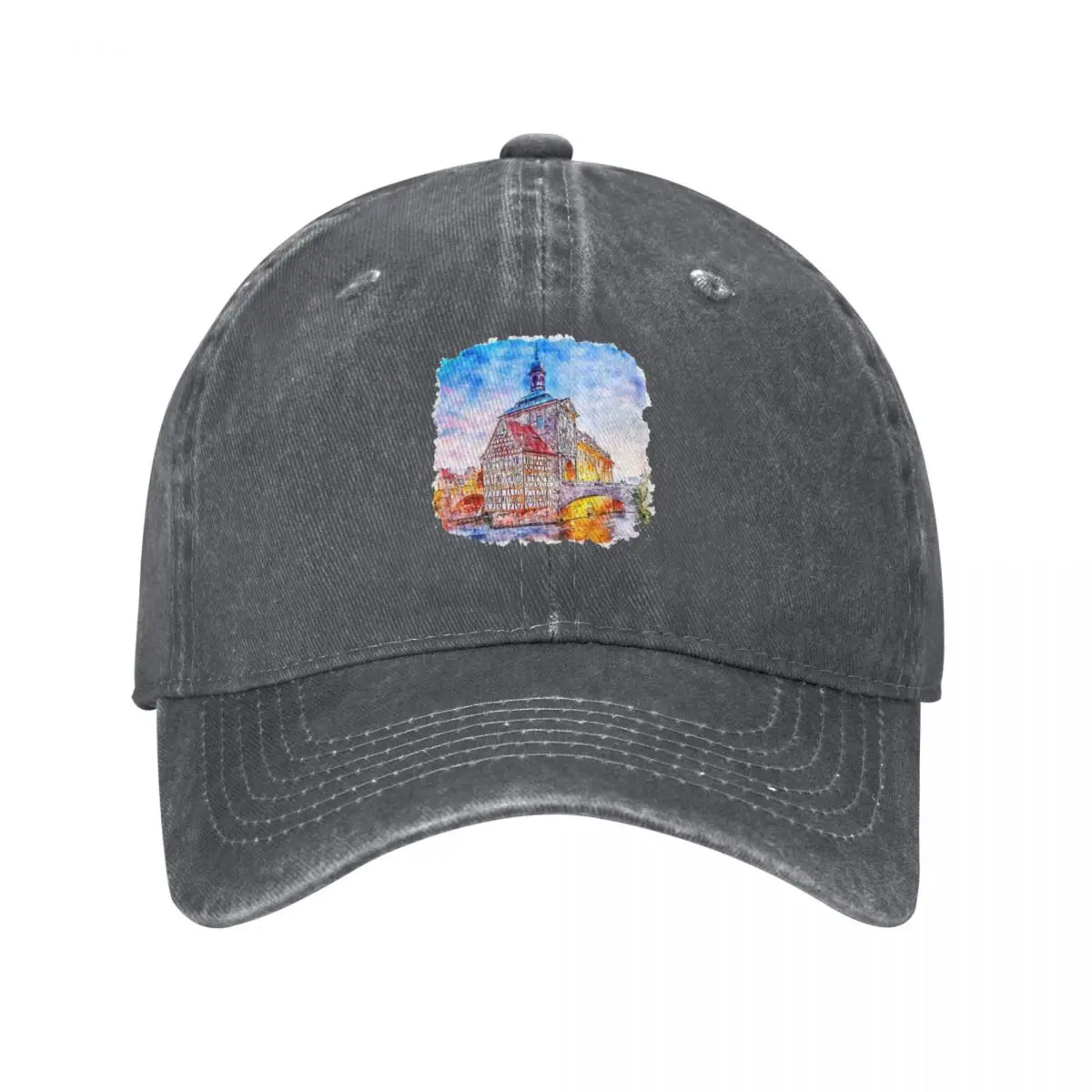 Bamberg germany watercolor sketch hand drawn Baseball Cap tea Hat Wild Ball Hat Women Hats Men's