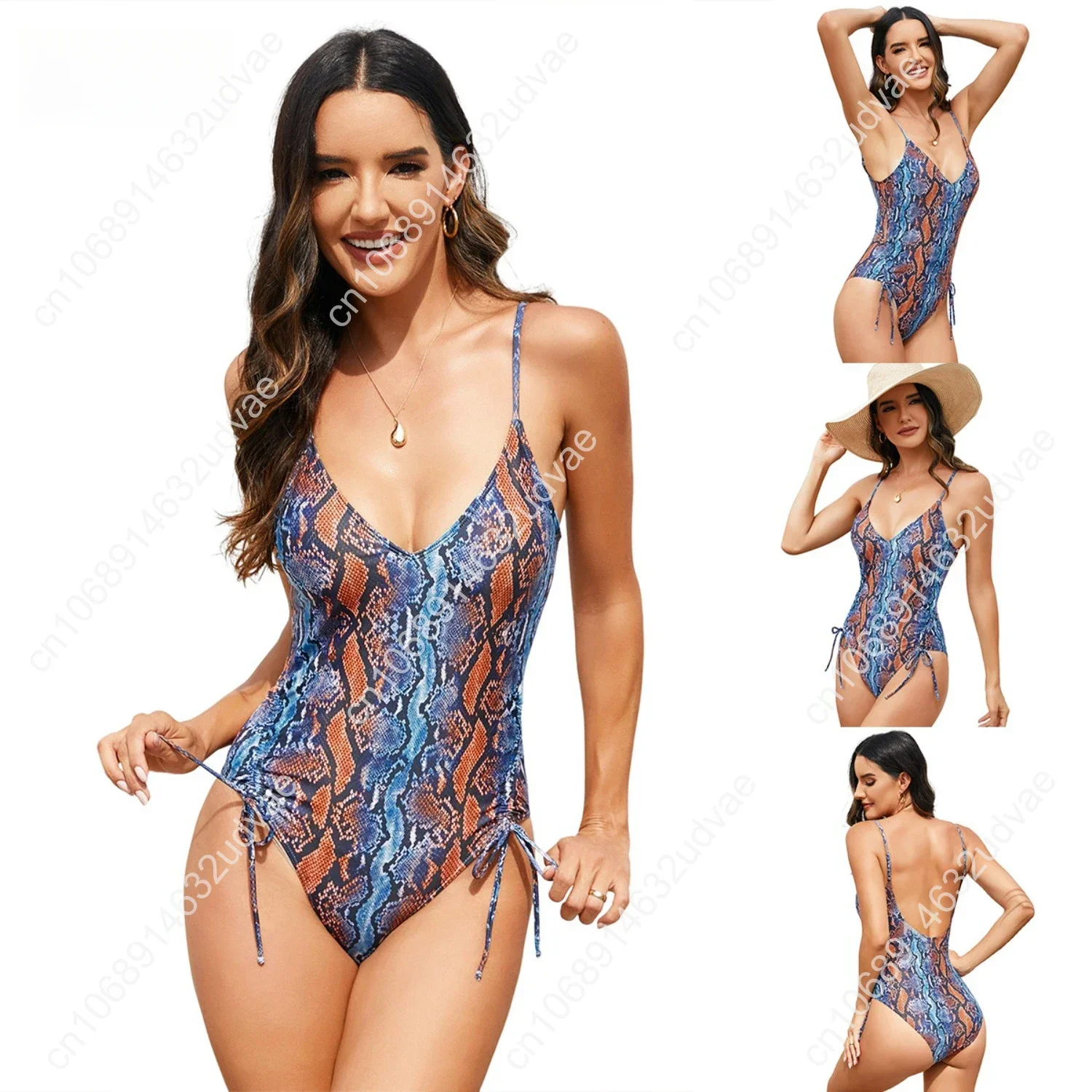 

European and American swimsuit new cross-border tight-fitting one-piece snake pattern ladies backless beach bikini sexy