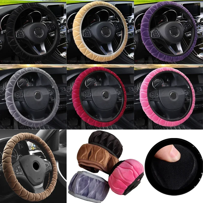 

Universal 37-39cm Pink Steering Wheel Cover Soft Warm Plush Steering Wheel Cover for Winter Car Steering Wheel Interior Parts