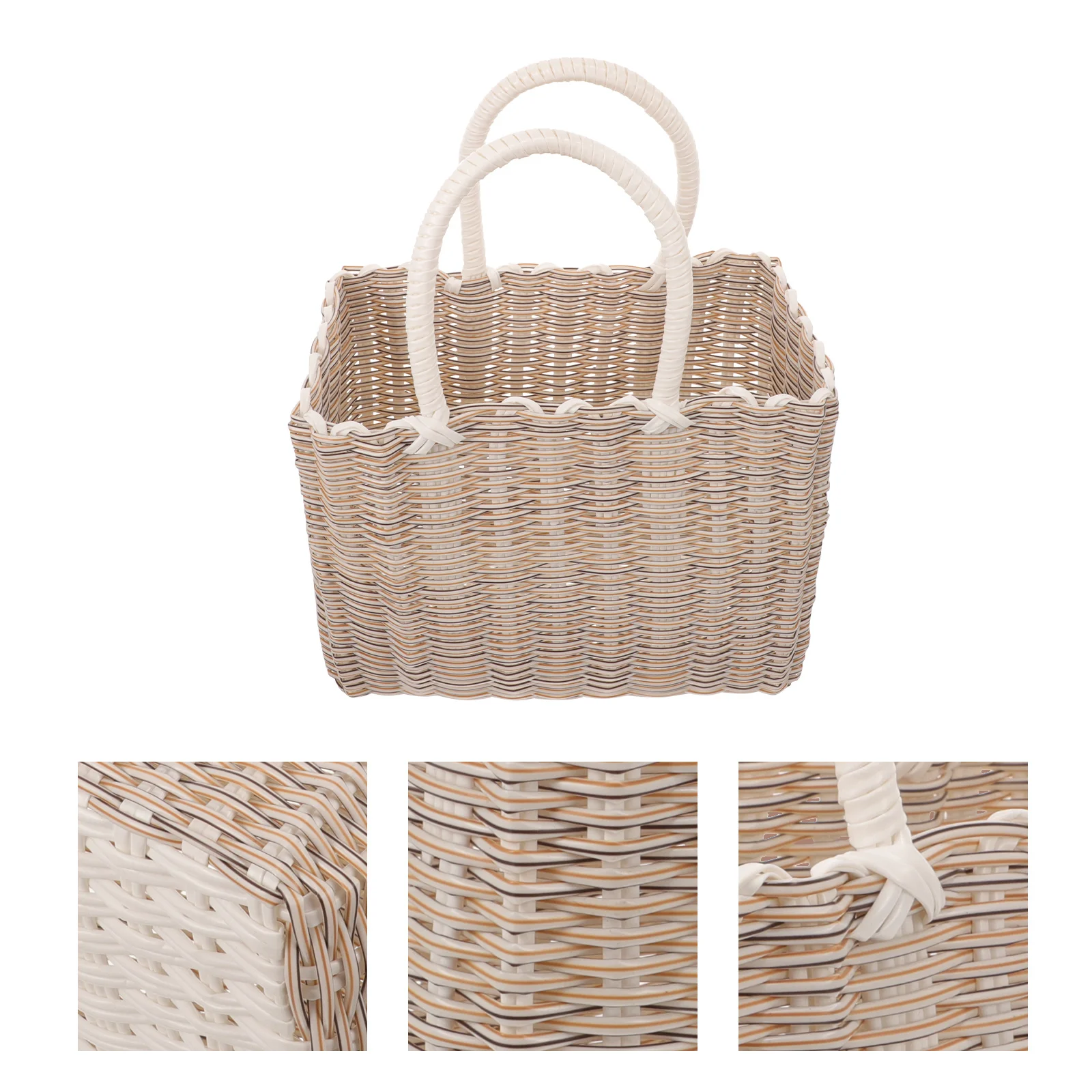 

Shopping Basket Plastic Hand-Woven Portable Storage Basket with Handle for Bathroom Shower Sundries Organizer Bath Bin