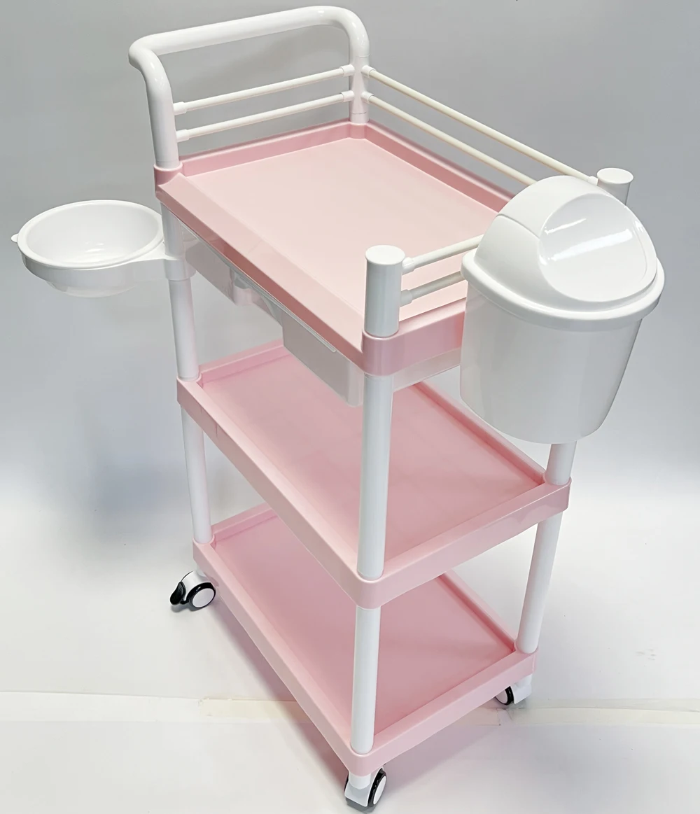Hot Selling Pink Lash Trolley Beauty Salon Furniture Plastic Material Beauty Salon Trolley