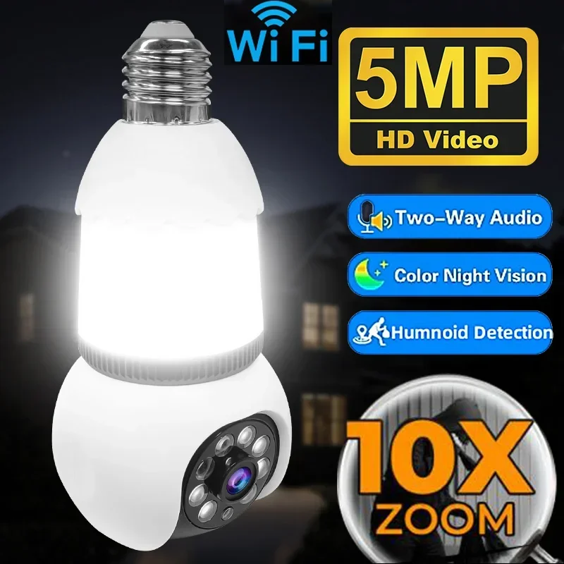 

5MP Lamp Bulb WiFi Camera E27 LED Bulb Smart IP Camera Surveilance Two-way Audio Color Night Vision 360° Panoramic AI Tracking