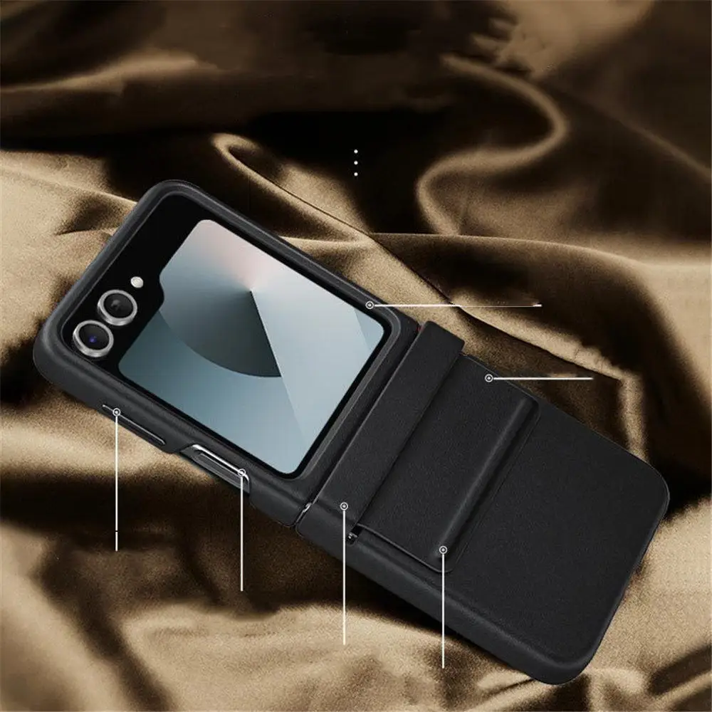 حافظة رفيعة من جلد البقر الأصلي لهاتف سامسونج جالاكسي Z Flip5 غطاء خلفي للأعمال