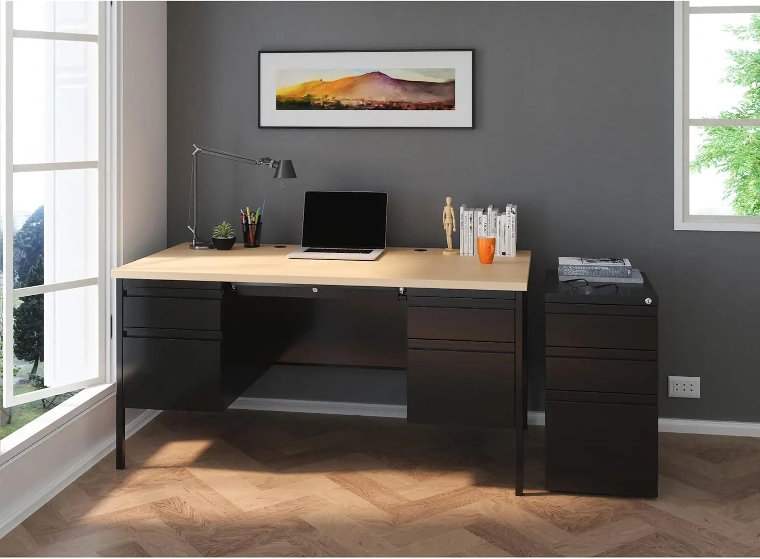 #￥forModern Mobile Commercial Grade File Pedestal-Home Office Use-3 Drawers-Steel Construction-Ball-Bearing Suspension Recessed
