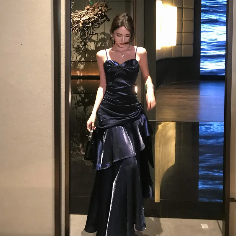 فستان نسائي أنيق مكشكش مثير فستان سهرة لحفلات أعياد الميلاد وحفلات الزفاف وحفلات التخرج فساتين طويلة رداء نسائي