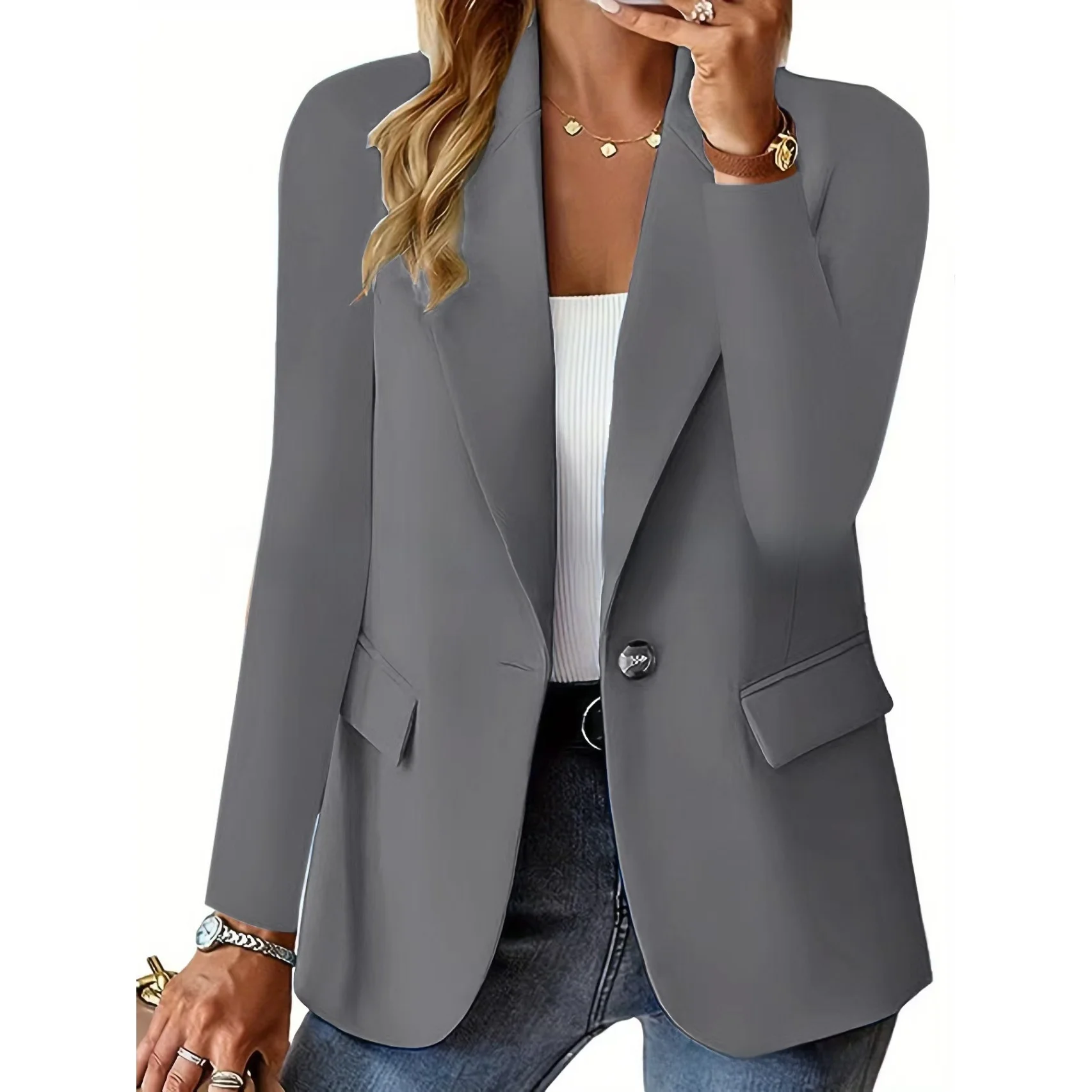 

plus Size Women's Color Fashionable Small Suit Elegant Style Long Sleeve Polyester Blend Business Casual Wear
