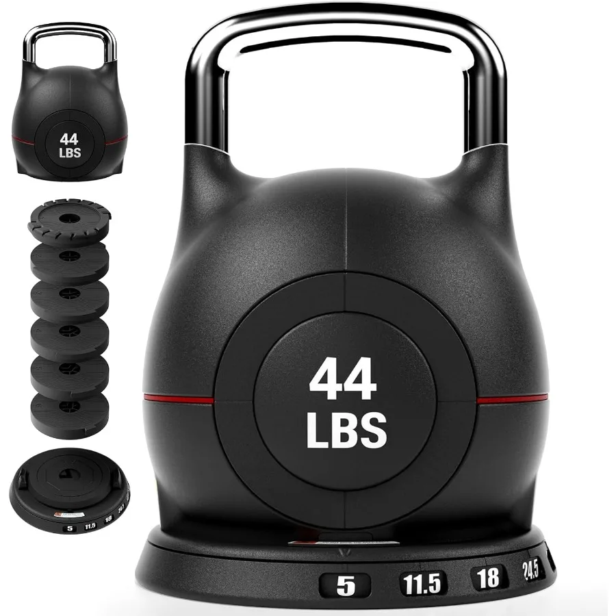Zestaw Regulowanych Kettlebell LIFERUN - 7w1 Kettlebells do Ćwiczeń w Domu i Cross-trainingu Ofera Opcje Obciążenia 10 kg lub 20 kg