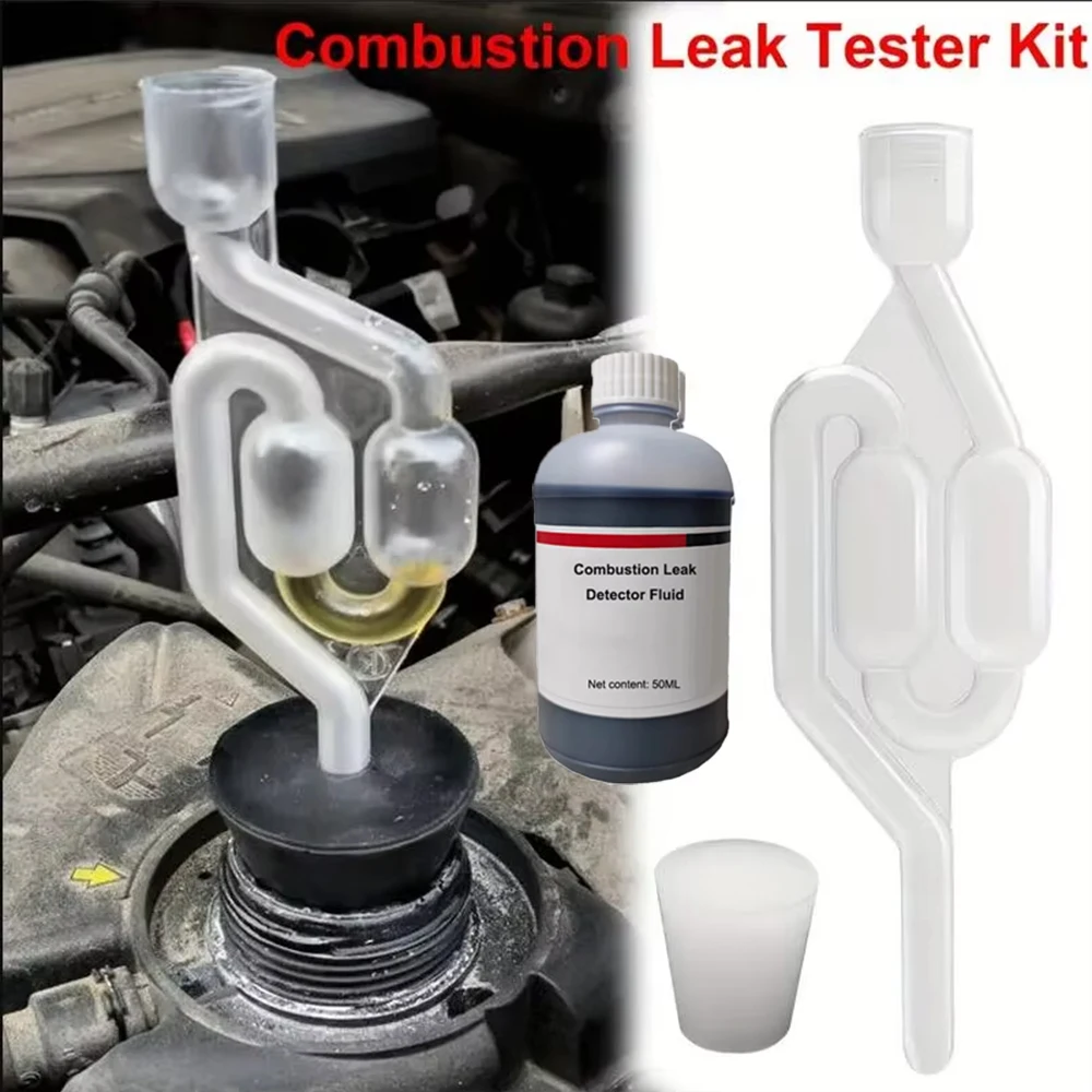 

1set Car Combustion Leak Tester Kit Blown Head Gasket Block Detector Petrol/Diesel Fluid 1.69oz Fluid 25 Tests Petrol/Diesel