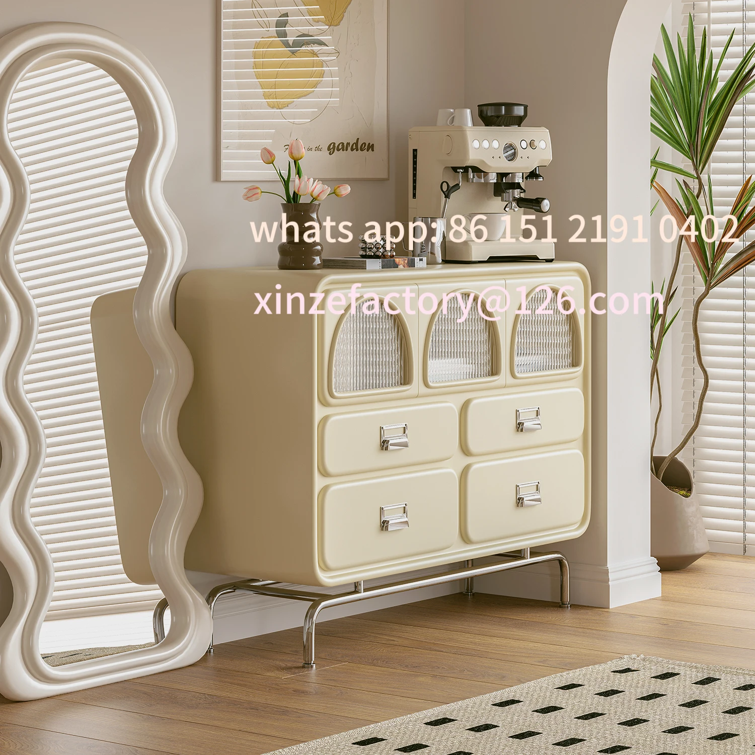 

Customizable Solid Wood Simple Cream Wind Bucket Cabinet