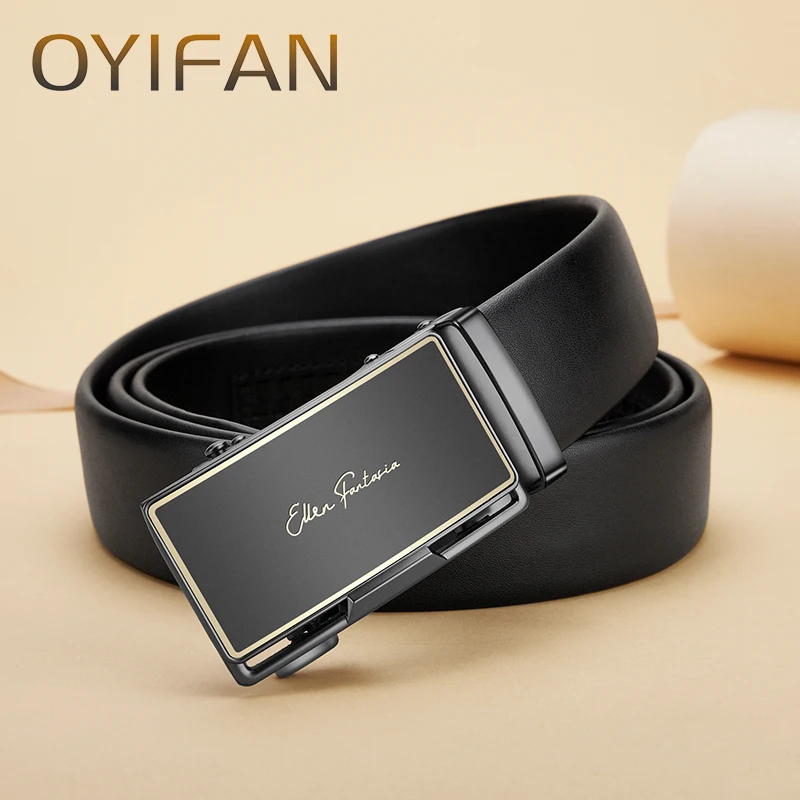 OYIFAN fashion men genuine leather belt automatic buckle adjustable ratchet belt jeans belt formal belt