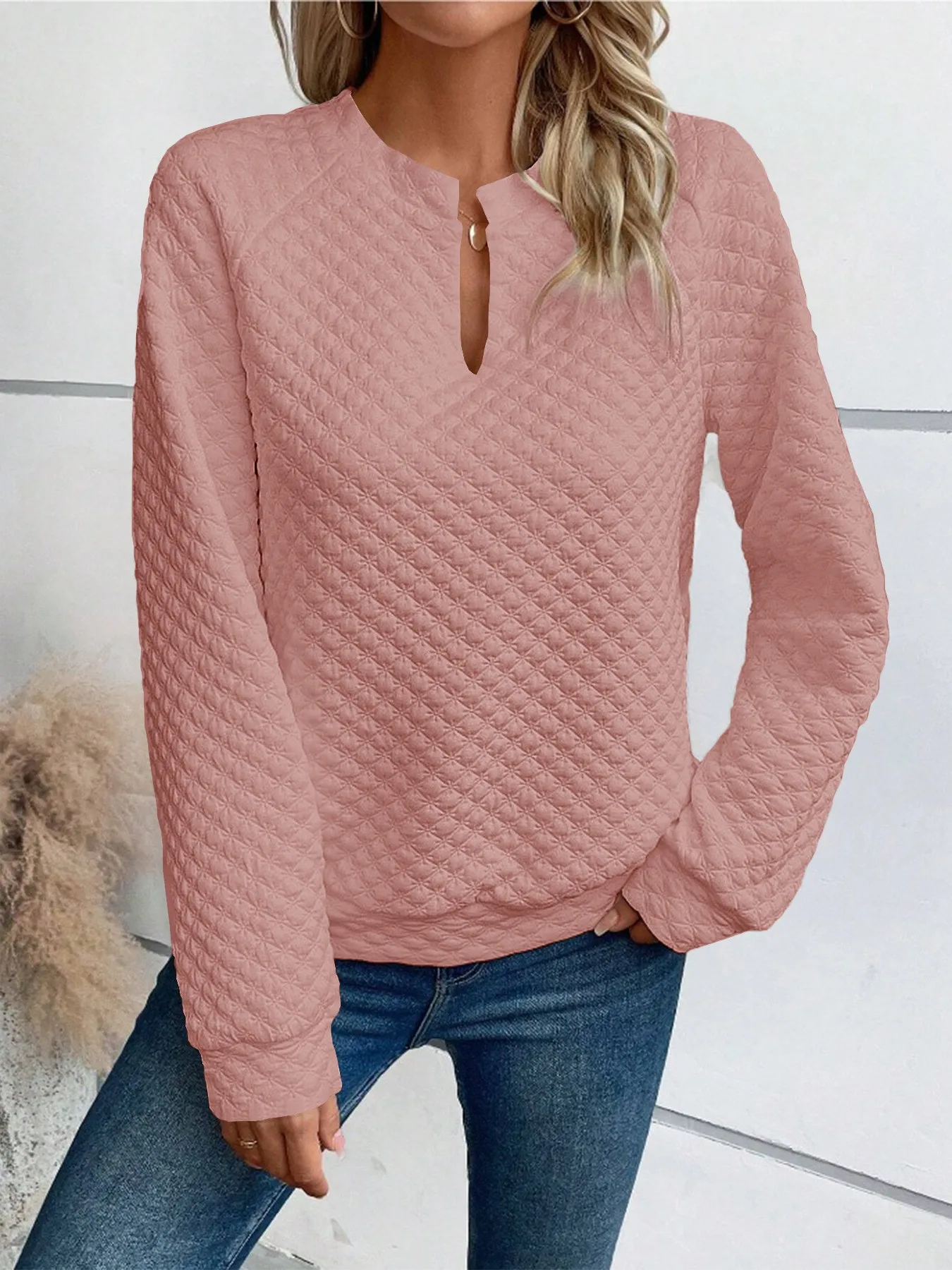 Casual Patchwork Slim Fit Hoodie with Regular Sleeve Elegant Commuter Mid Length Pullover Autumn Long Sleeve V Neck Women Hoodie