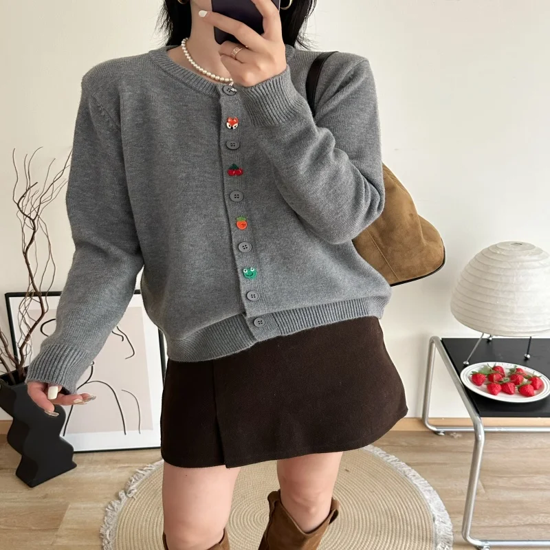 2024 New Autumn and Winter Cashmere Cardigan women casual O-Neck solid Cashmere Cardigan sweater women