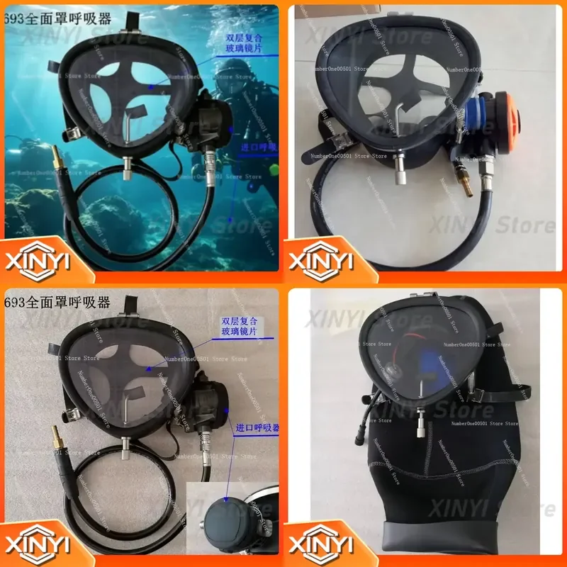693 Diving Full Face Mask for Snorkeling Scuba Gear for Underwater Breathing Mouth Nose Respiratory Equipment for