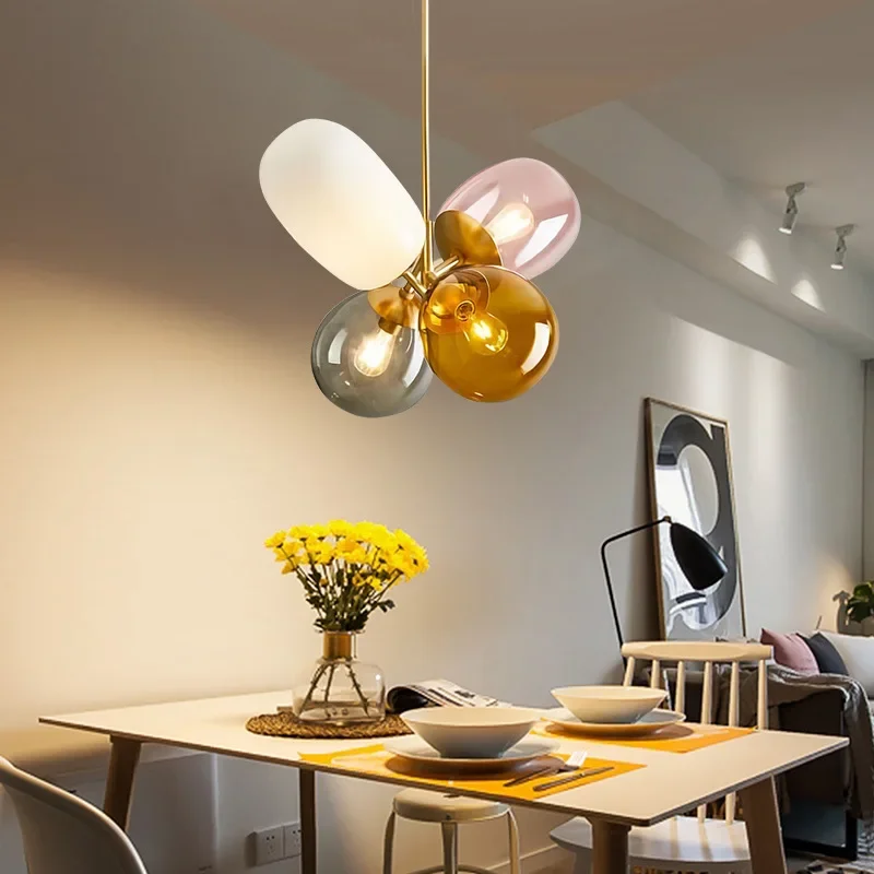 Modern Creative Designer Glass Balloon Chandelier Simple Boys Girls Bedroom Dining Room All Copper Pendant Lamp Art Light Decor