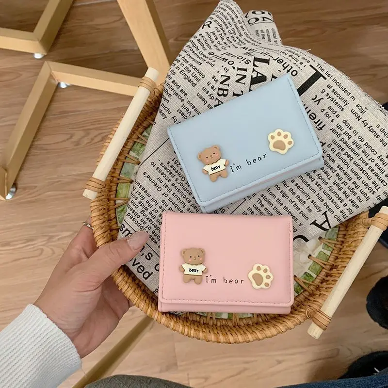 Новый модный короткий складной маленький кошелек женский маленький и свежий корейский вариант студенческого милого мультяшного кошелька тонкая модель