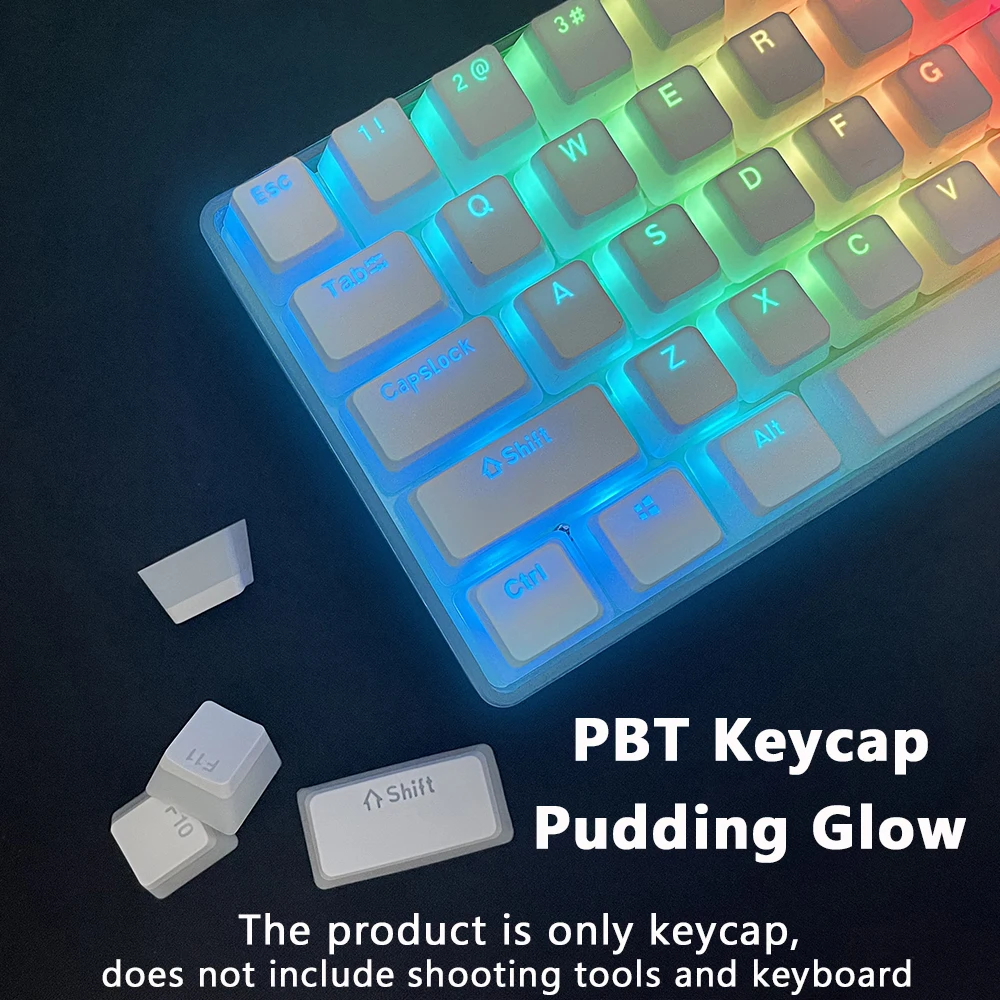 PBT 키캡 더블 레이어 푸딩 키캡, 체리 MX 스위치 기계식 키보드용, 영어 맞춤형 글로우 키캡, 129 키