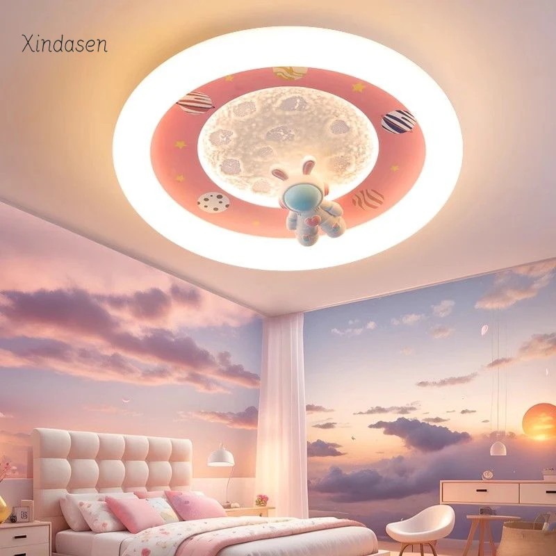 Imagem -03 - Astronauta Spaceman Luz de Teto para Crianças Foguete e Coelho Lâmpada para Meninos e Meninas Quarto Lustre para Crianças Princesa e Astronauta