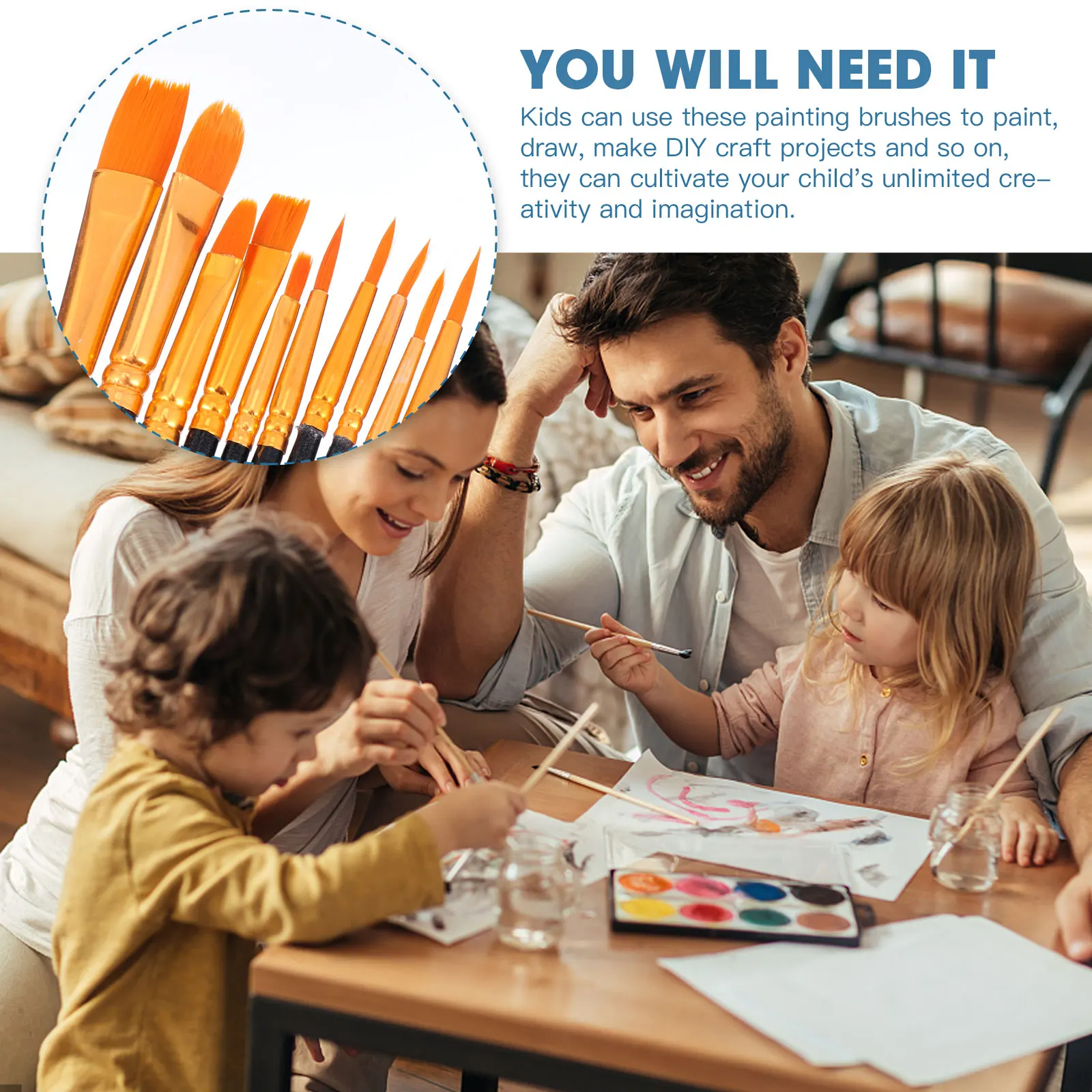 

50 Pcs Kids Painting Brushes Wood Material Comfortable to Hold Easy to Use for Art Craft Projects Watercolor Oil Paint