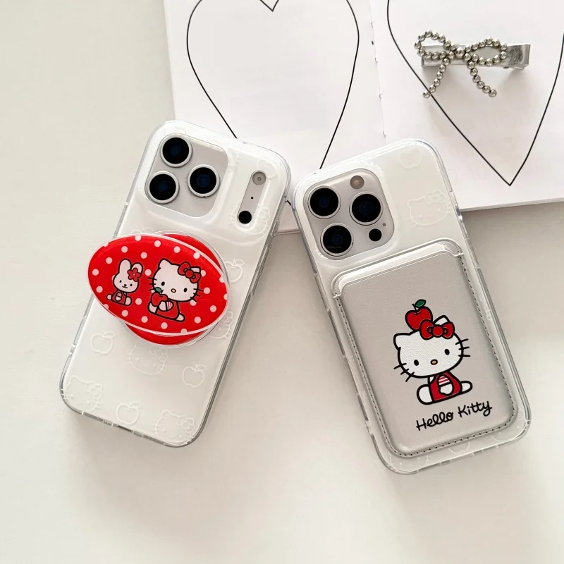 

Cute Cartoon Sanrio Hello Kitty Magnetic Holder Phone Case For iPhone 17 16 15 14 13 Pro Max Case With Magnetic Card Case