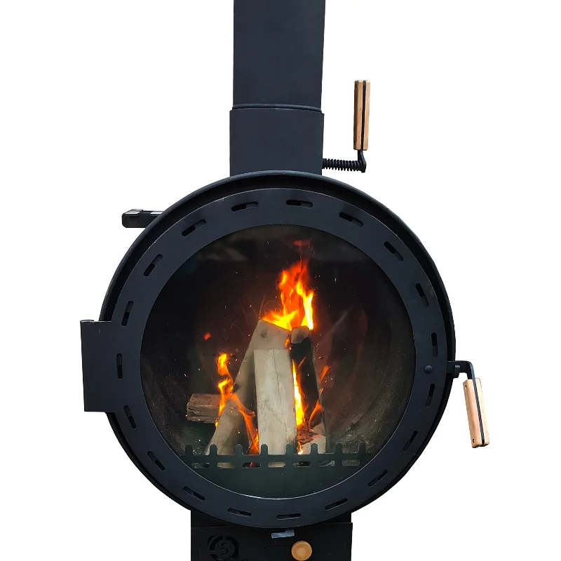 Cast Iron Fireplace Heater Modern Design Wood Burning Round Stove with Black Decoration for Keeping Warm