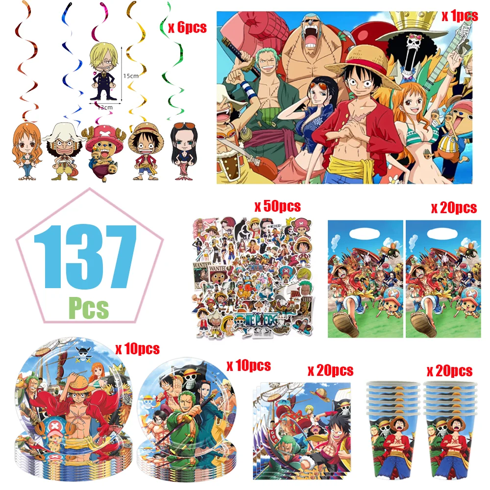 ONE PIECE Themen-Geburtstagsparty-Dekorationsset Luffy Ballons Teller Becher Tischdecke Geschenktüte Banner Babyparty-Zubehör Jungengeschenk – Detail 5