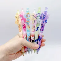 6Pcs My Little Pony Cartoon Black Pen Press Pen Holder Children Kawayi Stationery Kids Birthday Party Boy Girl Gift