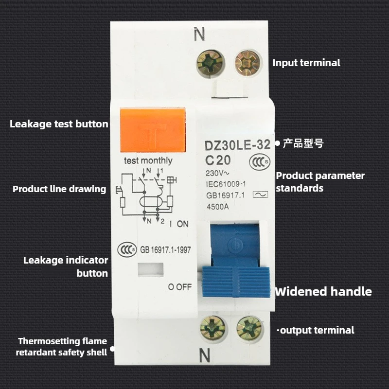 DZ30LE-32 230V 1P+N Residual Circuit Breaker with over and Short Current Leakage Protection RCBO MCB