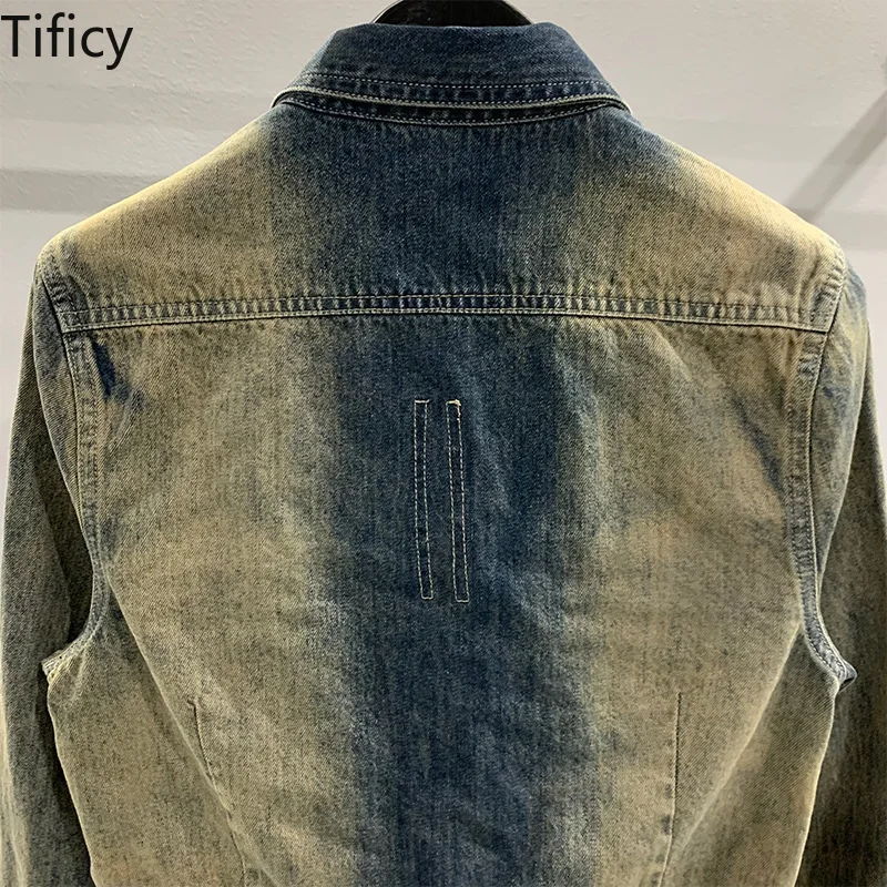 TIFICY Jaqueta curta lavada com fita angustiada feminina outono vintage jeans casaco roupas femininas